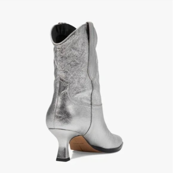 NEW DOLCE VITA Leather Angel Western Booties silver metallic for women 925 5t3 - Picture 3 of 8